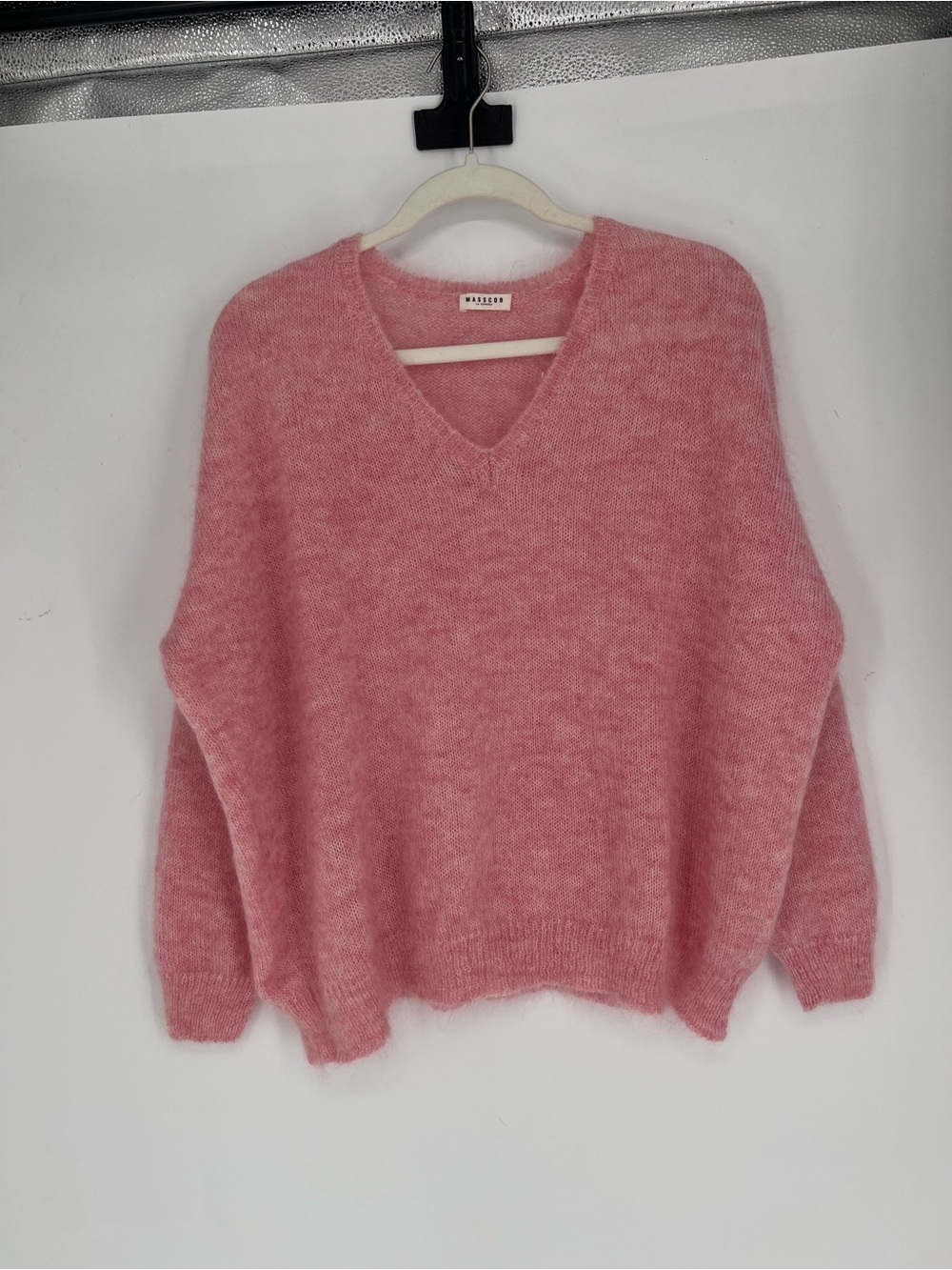 Masscob La Coruna Mohair Polyamide Wool Blend Pink V Neck Pullover Sweater L